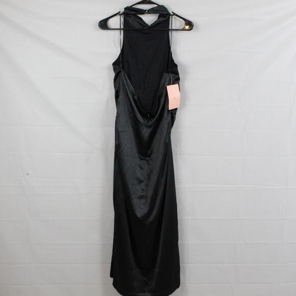 BHLDN Dress XL Holly Halter Stretch Satin Midi Black Slip Formal Party Wedding - Picture 9 of 14